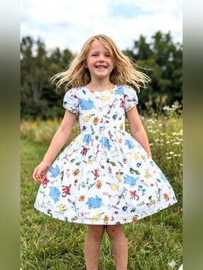 Handmade Dr Seuss Character Print Pleated Child's Dress, 6/6X